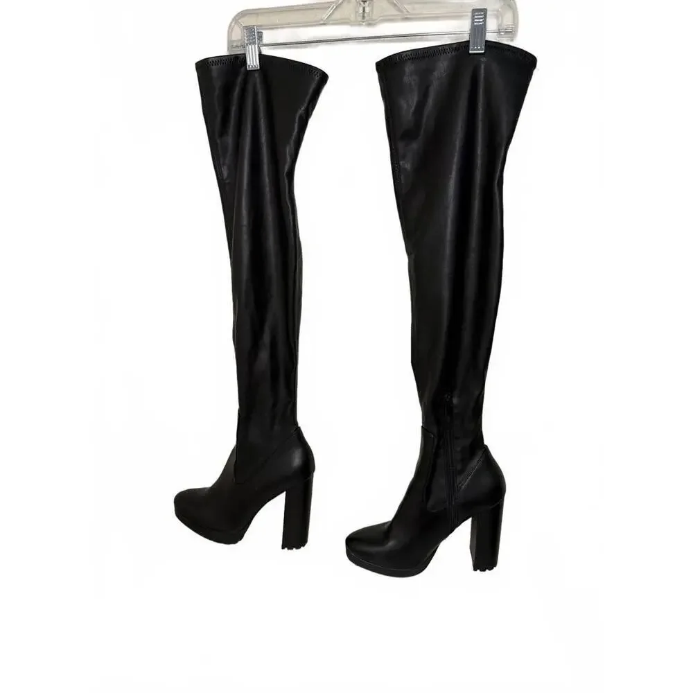 Aldo Dallobrelia Tall Dress Boots Size 8 Black Thigh High Clubwear Whimsygoth